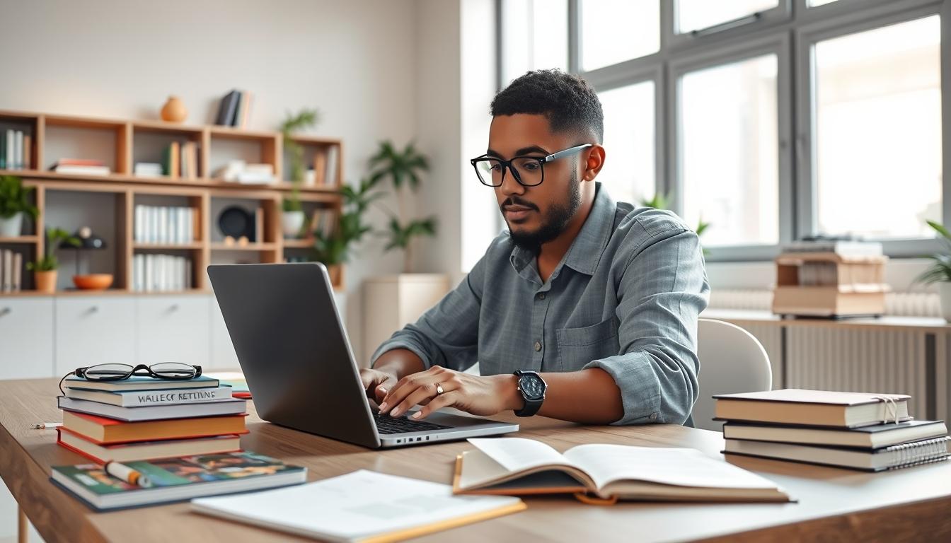 Student using a study guide to organize academic notes